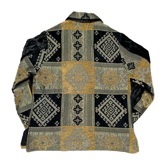 Parsley & Sage Patchwork Jacket Geometric Velour Black Gold Tapestry Women's M - Picture 2 of 10